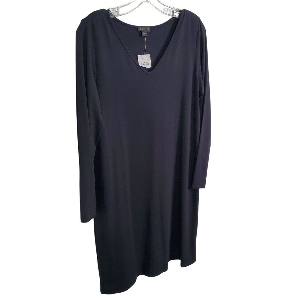 J Jill Wearever Size M Dress T-Shirt Long Sleeve V-Neck Capsule Minimalist Black
